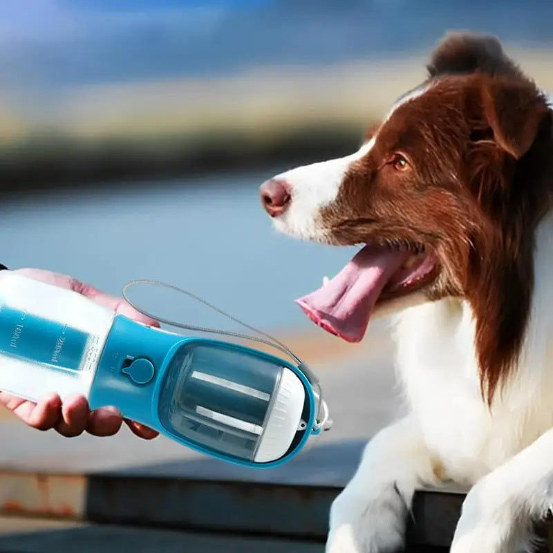 3-in-1 Dog Water Bottle – Portable Pet Cup with Food Box & Waste Bag Dispenser