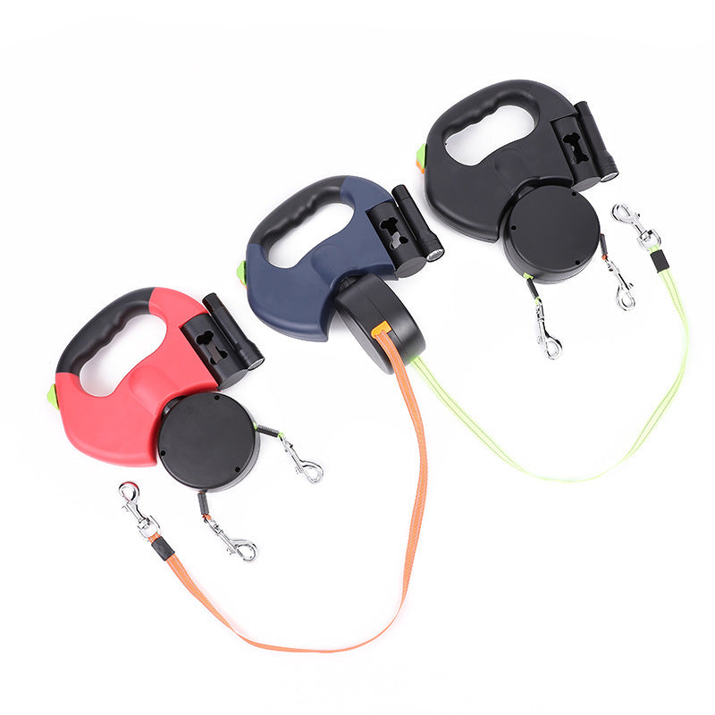 Dual Retractable Dog Leash with Lights – No-Tangle 360° for Small Dogs