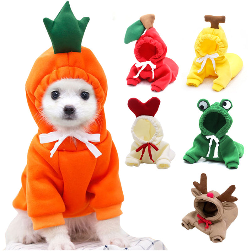 Cute Fruit Dog Hoodie – Warm Fleece Outfit for Small Dogs & Cats 🍓🍊🐾