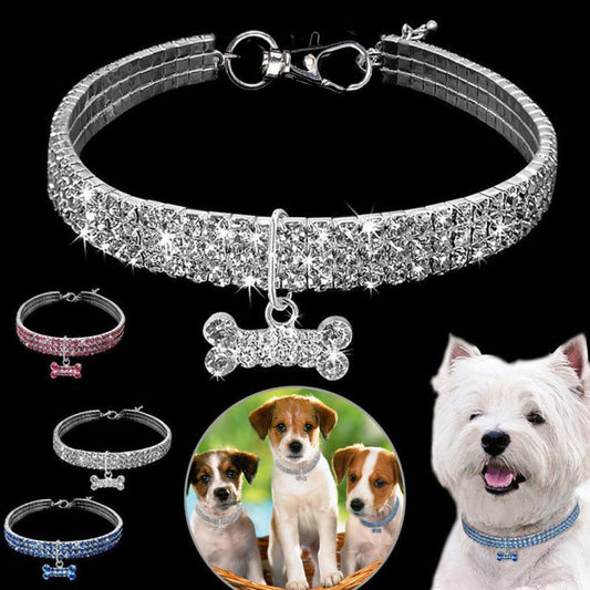 Rhinestone Bling Dog Collar & Leash – Crystal Sparkle for Small Pets