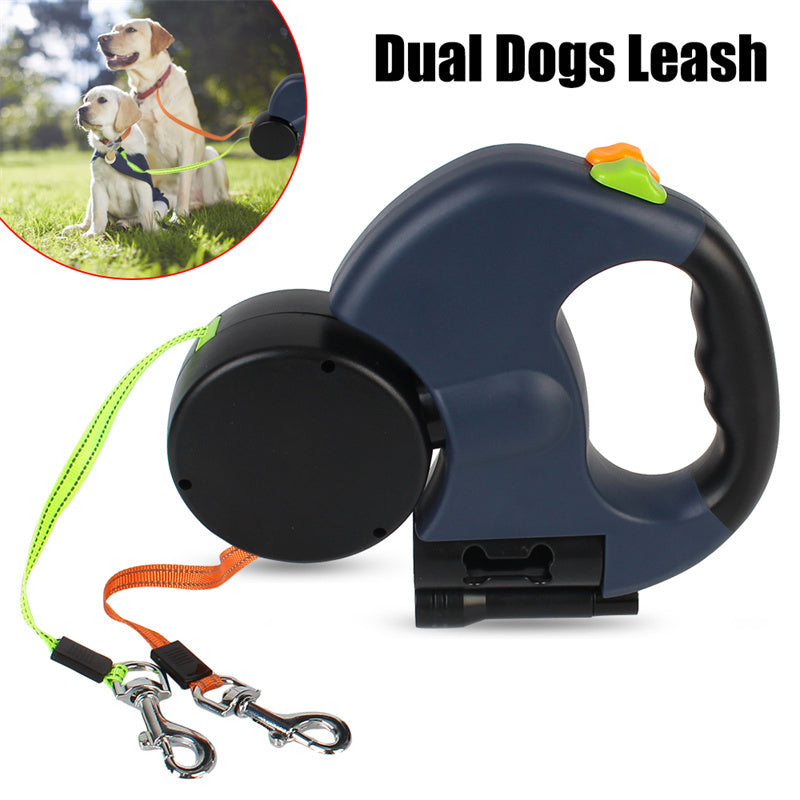 Dual Retractable Dog Leash with Lights – No-Tangle 360° for Small Dogs