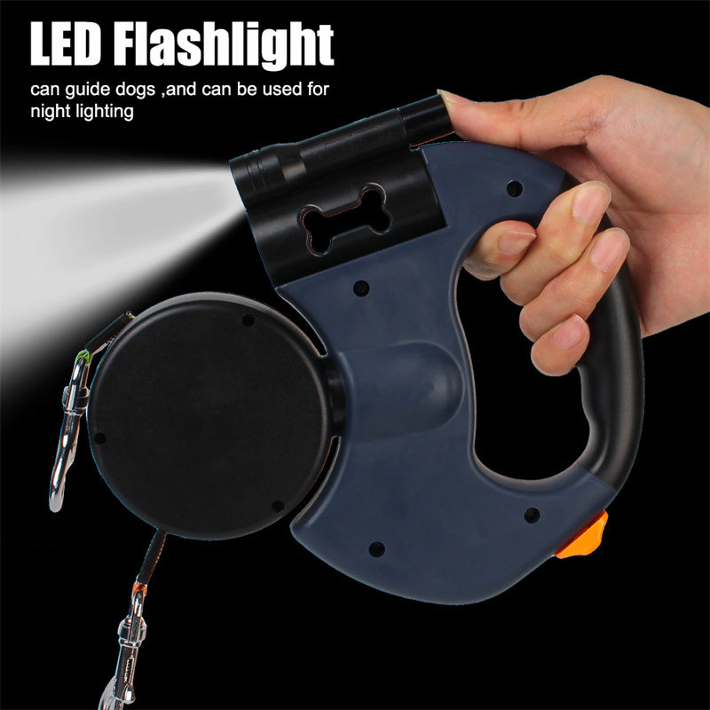Dual Retractable Dog Leash with Lights – No-Tangle 360° for Small Dogs