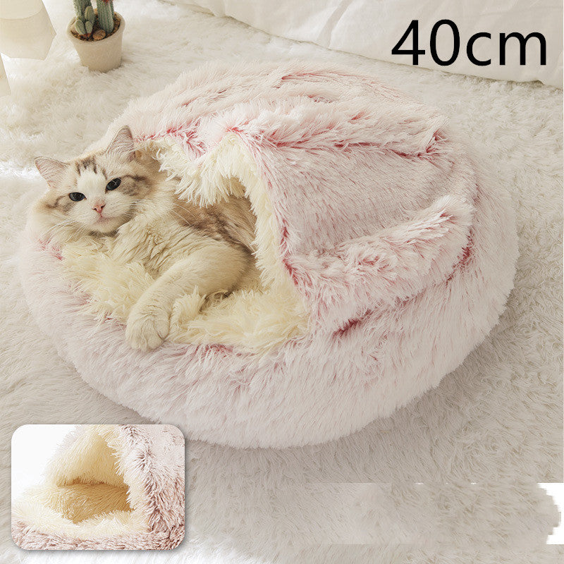2-in-1 Pet Bed – Warm Plush Round House for Dogs & Cats 🐾🛏️