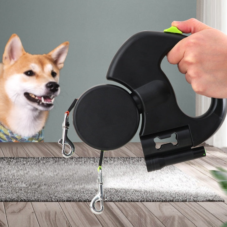Dual Retractable Dog Leash with Lights – No-Tangle 360° for Small Dogs