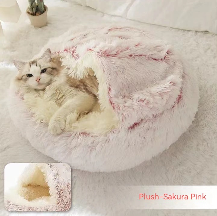 2-in-1 Pet Bed – Warm Plush Round House for Dogs & Cats 🐾🛏️