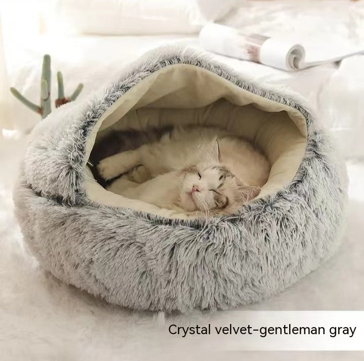 2-in-1 Pet Bed – Warm Plush Round House for Dogs & Cats 🐾🛏️