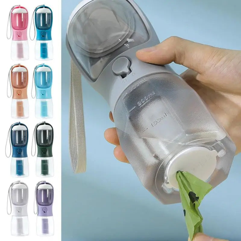 3-in-1 Dog Water Bottle – Portable Pet Cup with Food Box & Waste Bag Dispenser