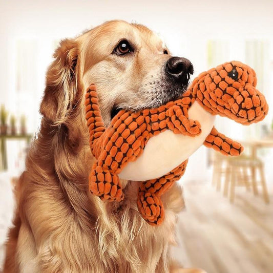 Dinosaur Dog Toy – Plush Squeaky Chew for Small & Large Dogs 🦖🐾