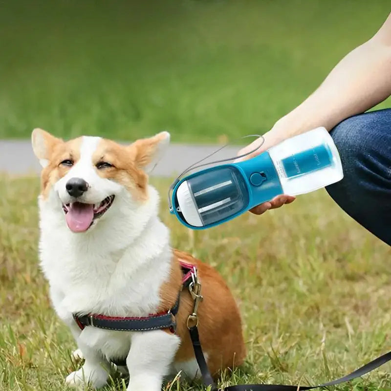 3-in-1 Dog Water Bottle – Portable Pet Cup with Food Box & Waste Bag Dispenser