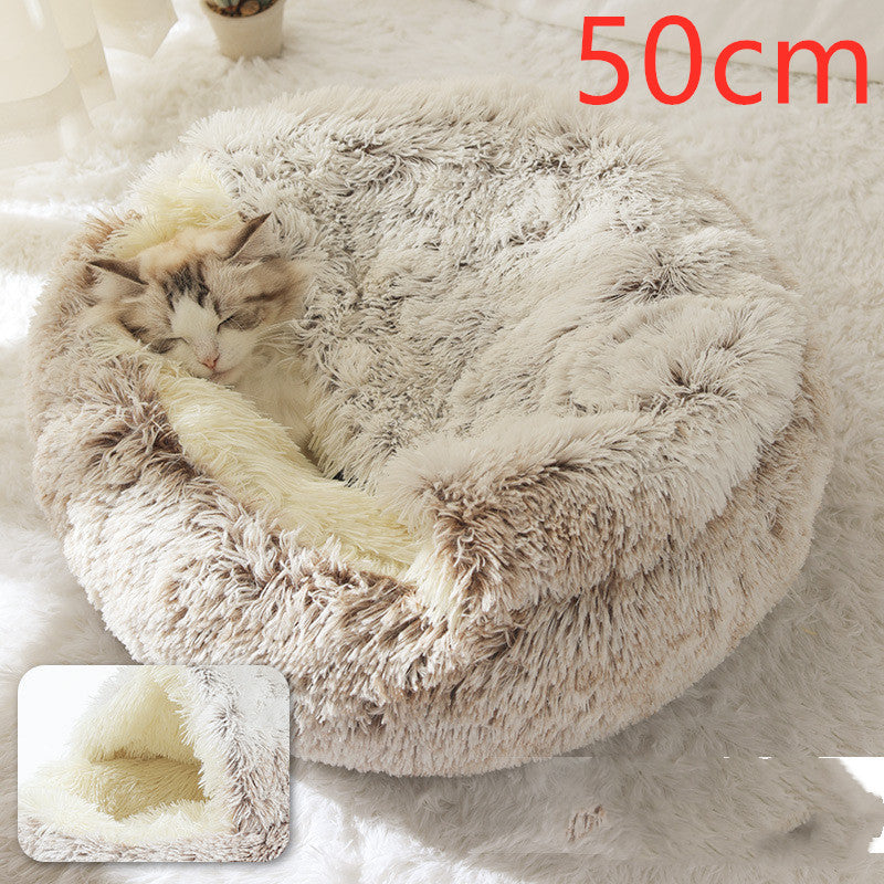 2-in-1 Pet Bed – Warm Plush Round House for Dogs & Cats 🐾🛏️