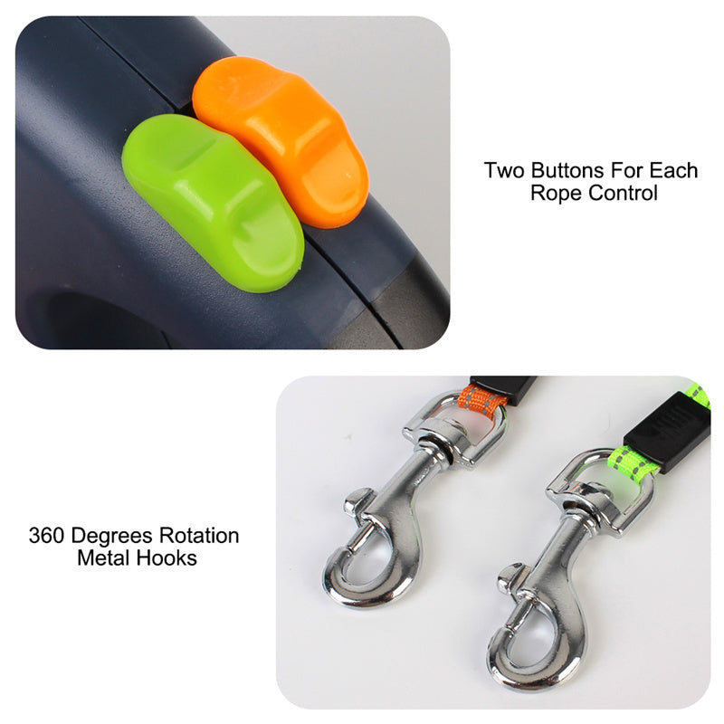 Dual Retractable Dog Leash with Lights – No-Tangle 360° for Small Dogs
