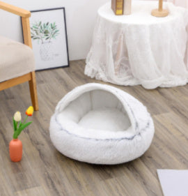 2-in-1 Pet Bed – Warm Plush Round House for Dogs & Cats 🐾🛏️