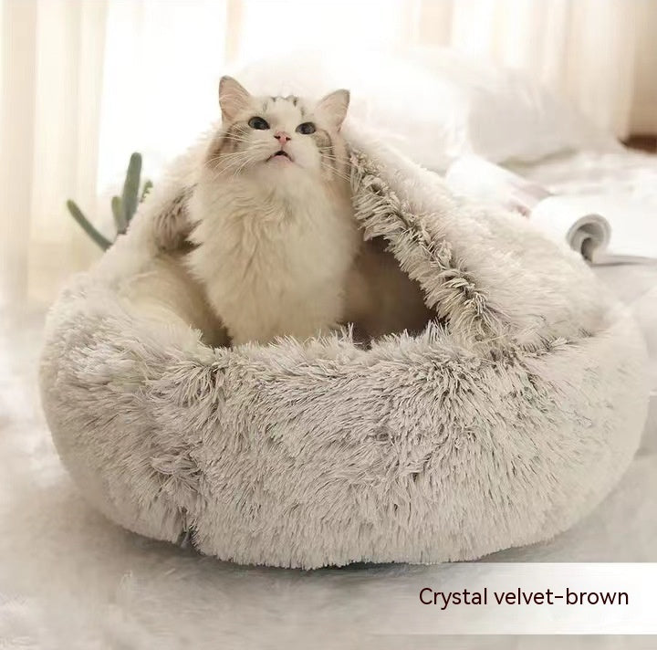 2-in-1 Pet Bed – Warm Plush Round House for Dogs & Cats 🐾🛏️