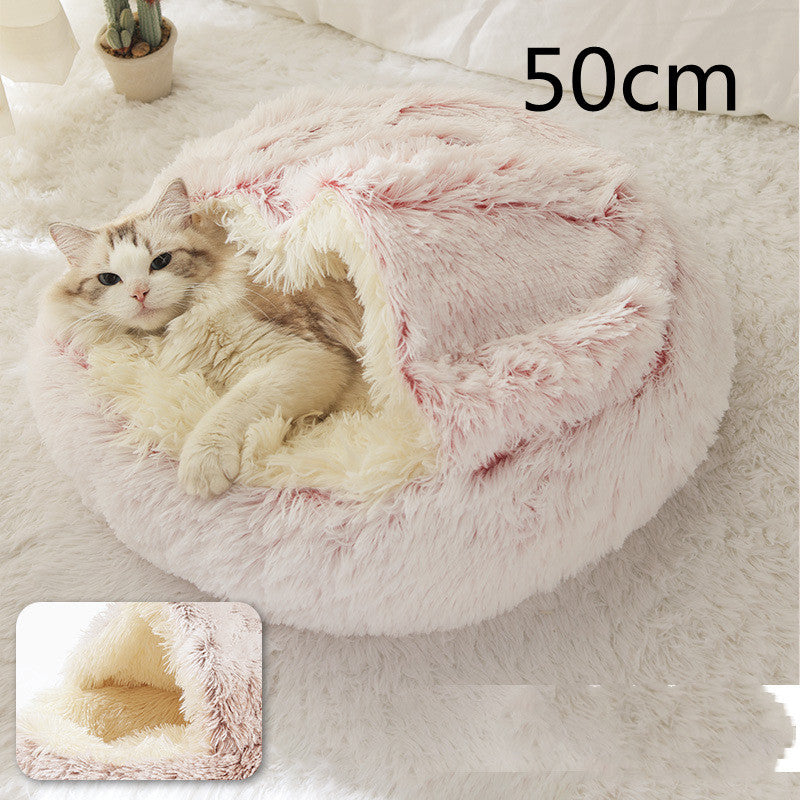 2-in-1 Pet Bed – Warm Plush Round House for Dogs & Cats 🐾🛏️