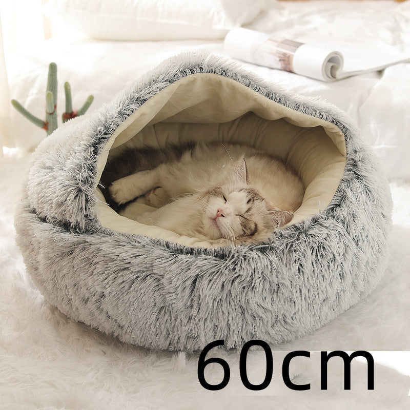 2-in-1 Pet Bed – Warm Plush Round House for Dogs & Cats 🐾🛏️