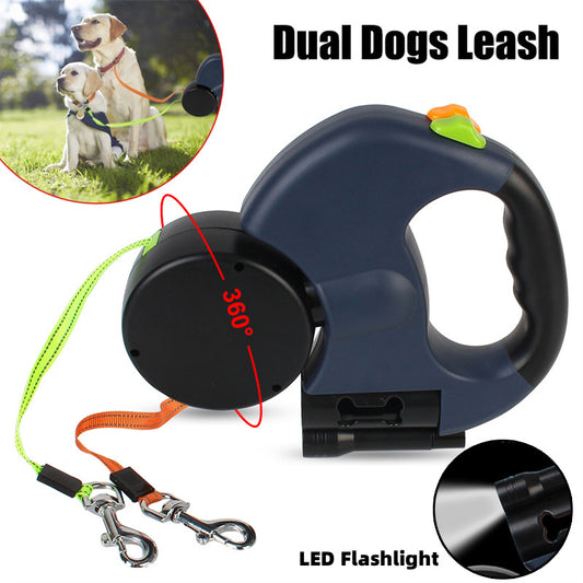 Dual Retractable Dog Leash with Lights – No-Tangle 360° for Small Dogs