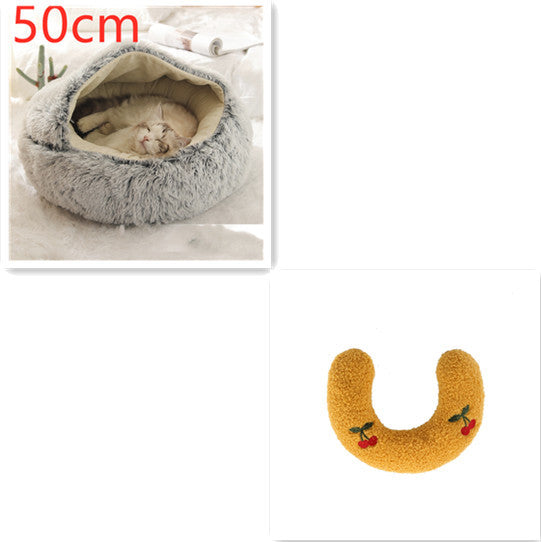 2-in-1 Pet Bed – Warm Plush Round House for Dogs & Cats 🐾🛏️