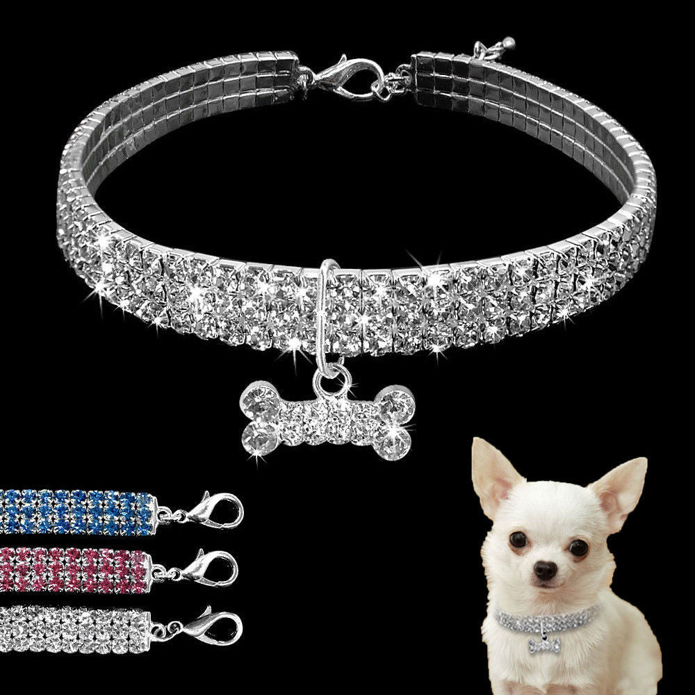 Rhinestone Bling Dog Collar & Leash – Crystal Sparkle for Small Pets