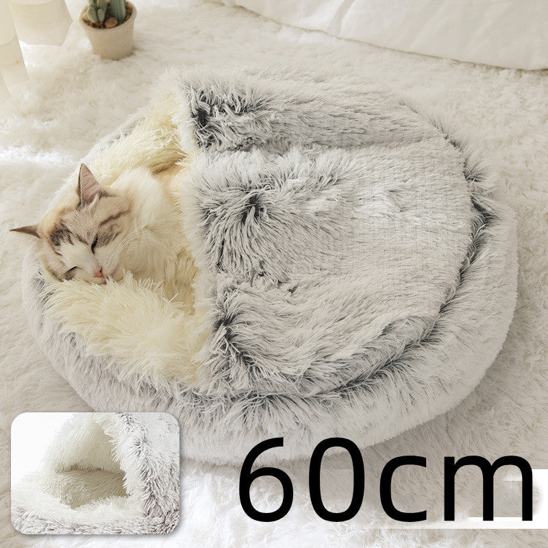 2-in-1 Pet Bed – Warm Plush Round House for Dogs & Cats 🐾🛏️