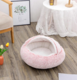 2-in-1 Pet Bed – Warm Plush Round House for Dogs & Cats 🐾🛏️
